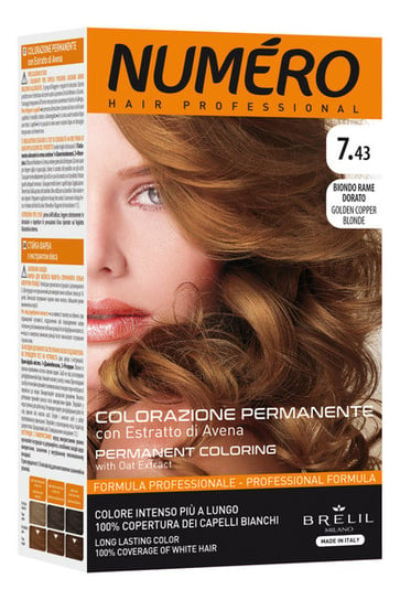 Numero, Permanent Coloring, Farba do włosów 7.43 golden copper blonde, 140 ml Numero