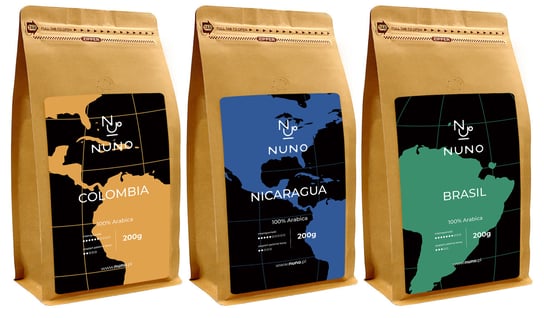 Nuno, zestaw kaw ziarnistych Arabica 100% świeża 72h, 3 x 200g Nuno
