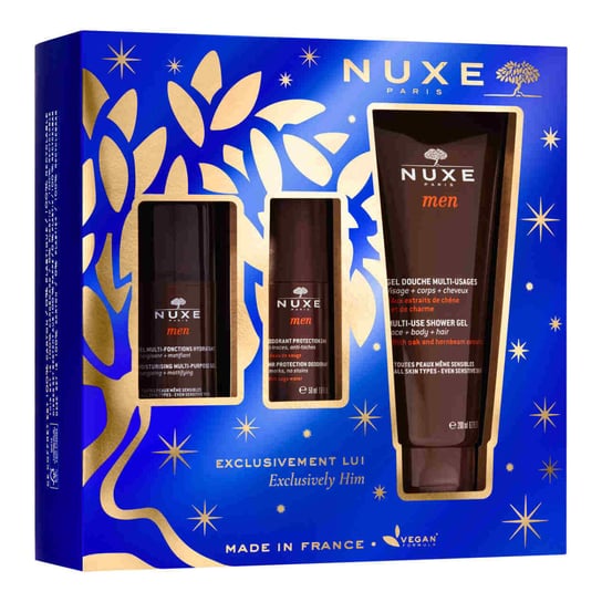 Nuxe Zestaw Men Xmass 2021, wielofunkcyjny żel nawilżający do twarzy, 50 ml + dezodorant roll-on 24-godzinna ochrona, 50 ml + wielofunkcyjny żel pod prysznic, 200 ml Nuxe