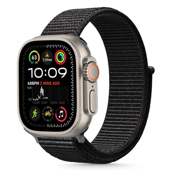 NYLON PASEK SILIKONOWY ELASTYCZNY TKANINOWY MATERIA��OWY DO APPLE WATCH 6 / 7 / 8 / 9 / 10 / SE / ULTRA 1 / 2 (44 / 45 / 46 / 49 MM) - BLACK TECH-PROTECT