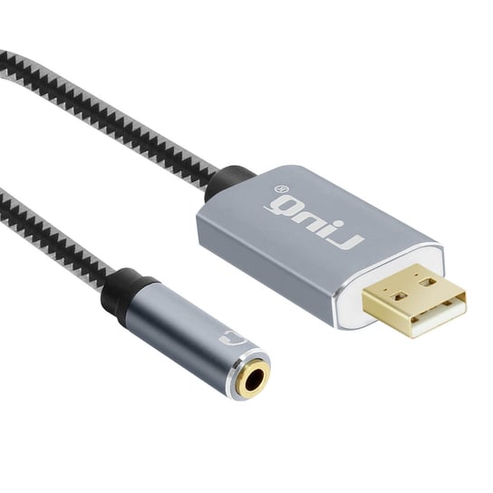 Nylonowy pleciony kabel USB do zenskiego zlacza audio 3,5 mm/adapter, LinQ — szary LinQ