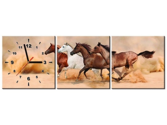 Obra z zegarem, Konie w galopie, 3 elementy, 90x30 cm Oobrazy
