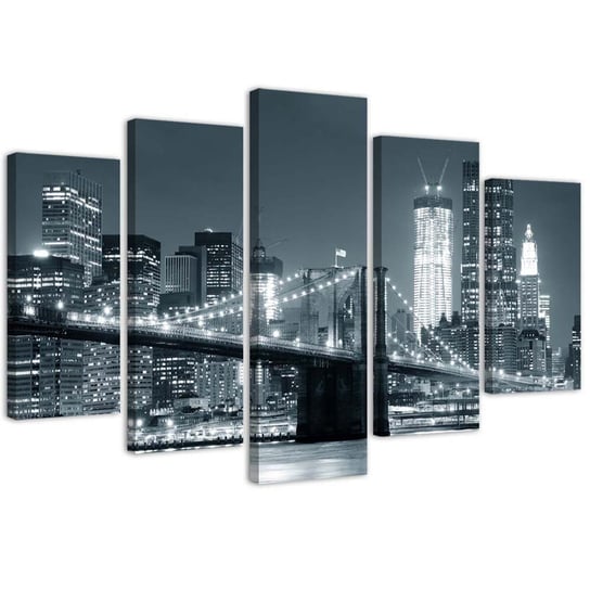 Obraz 5 częściowy na płótnie, Most Brookliński czarno-biały - 150x100 Inna marka