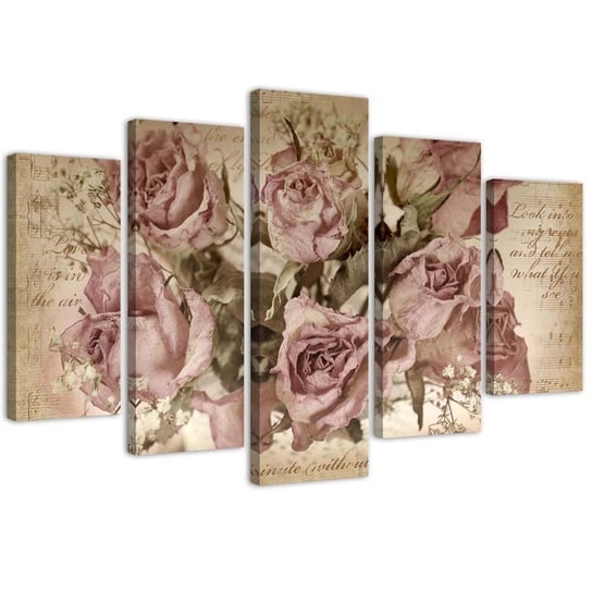 Obraz 5 częściowy na płótnie, Róże i nuty - 100x70 Inna marka