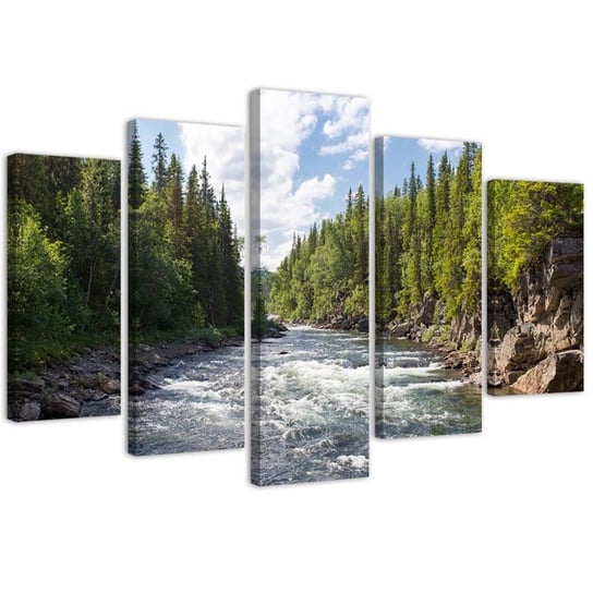 Obraz 5 częściowy na płótnie, Rzeka w lesie - 150x100 Inna marka