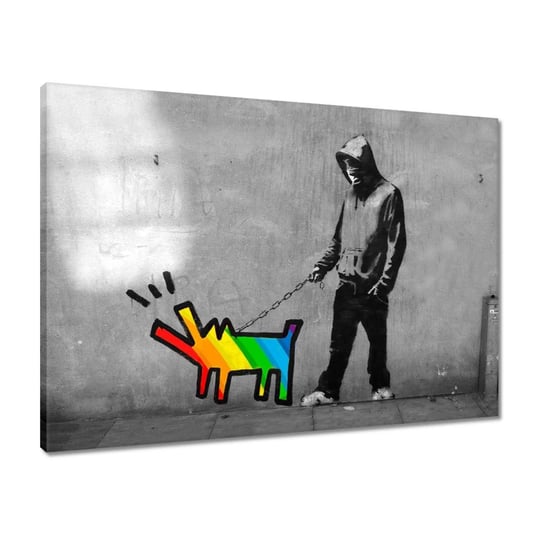 Obraz 70x50 Banksy Tęczowy piesek ZeSmakiem