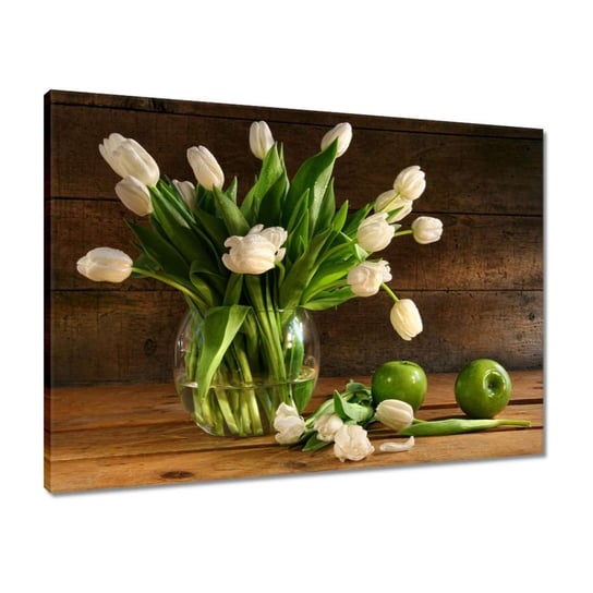 Obraz 70x50 Białe tulipany Deski ZeSmakiem