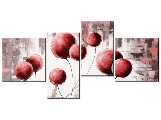 Obraz Abstrakcyjne dmuchawce w czerwieni, 4 elementy, 140x70 cm Oobrazy