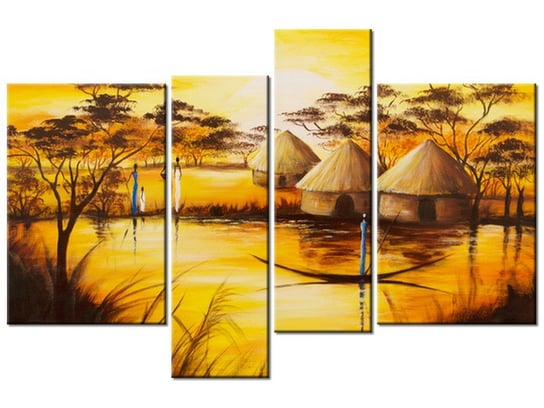 Obraz Afrykańska wioska, 4 elementy, 130x85 cm Oobrazy
