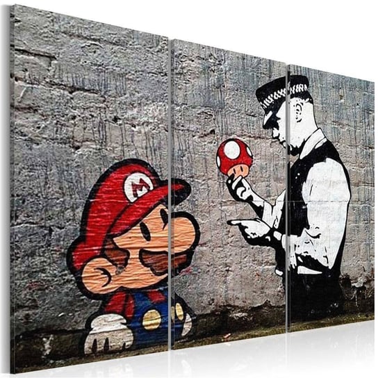 Obraz ARTGEIST Super Mario Mushroom Cop by Banksy, 3-częściowy ARTGEIST