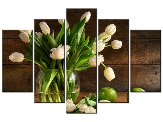 Obraz, Białe tulipany, 5 elementów, 150x100 cm Oobrazy