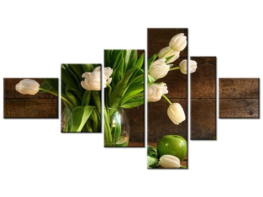 Obraz Białe tulipany, 6 elementów, 180x100 cm Oobrazy