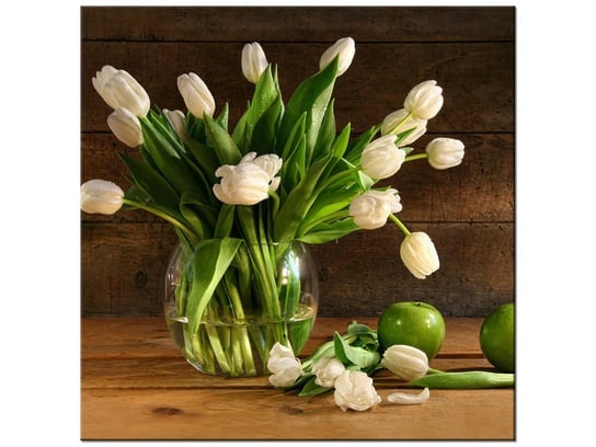 Obraz, Białe tulipany i zielone jabłka, 40x40 cm Oobrazy