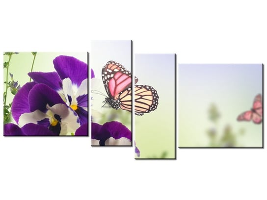 Obraz Bratki i motylki, 4 elementy, 120x55 cm Oobrazy