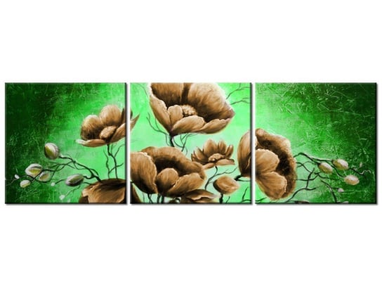Obraz Brązowe kwiaty, 3 elementy, 150x50 cm Oobrazy