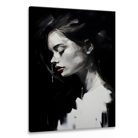 Obraz Canvas Czarno-Biały Kobiecy PORTRET Abstrakcja Czerwone Usta 20cm x 30cm Muralo