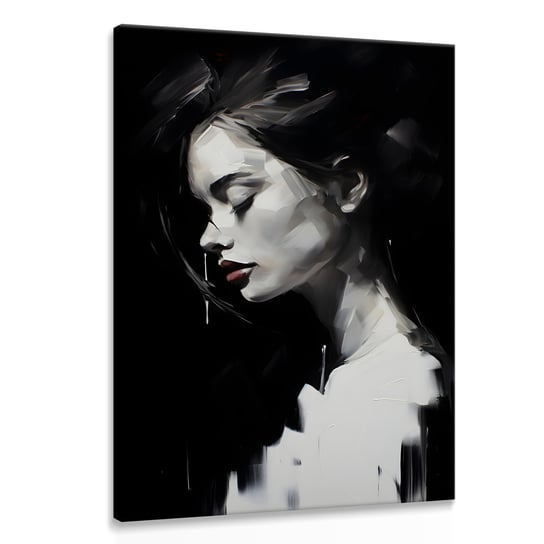 Obraz Canvas Czarno-Biały Kobiecy PORTRET Abstrakcja Czerwone Usta 60cm x 90cm Muralo