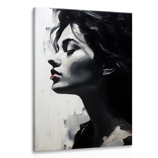 Obraz Canvas Czarno-Biały PORTRET Kobiety Czerwone Usta Abstrakcja 50cm x 70cm Muralo