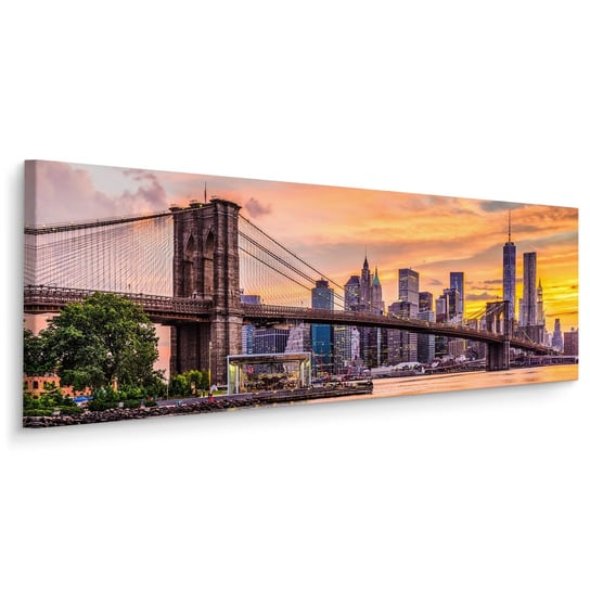 Obraz Canvas Do Biura PANORAMA Nowy York Miasto Most Zachód 145cm x 45cm Muralo