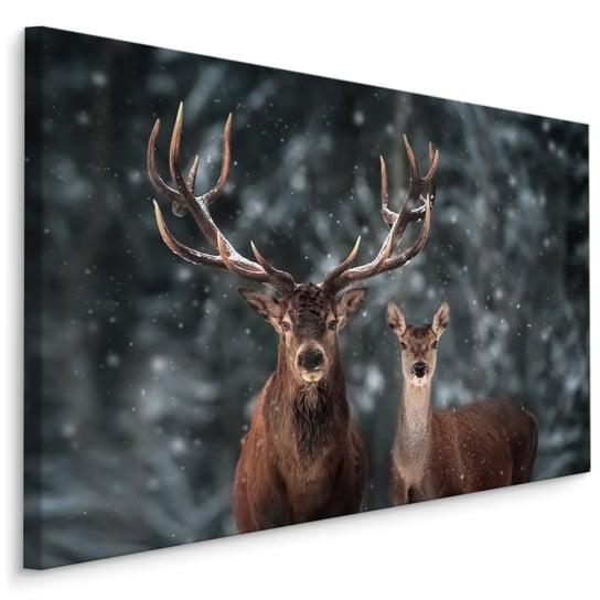 Obraz Canvas do Salonu Jelenie ŚNIEG Zima Drzewa Zwierzęta Natura 100cm x 70cm Muralo
