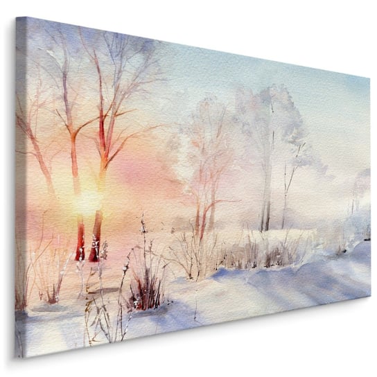 Obraz Canvas Do Salonu Wschód Słońca w Lesie AKWARELA Pejzaż 120cm x 80cm Muralo