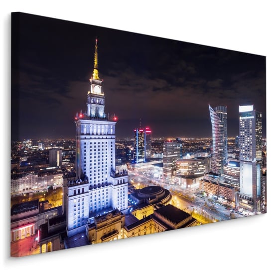 Obraz CANVAS Warszawa Miasto Nocą i Budynki Efekt 3D 30cm x 20cm Muralo