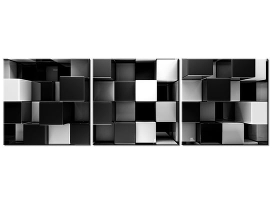 Obraz Czarne i białe bloki 3D, 3 elementy, 90x30 cm Oobrazy