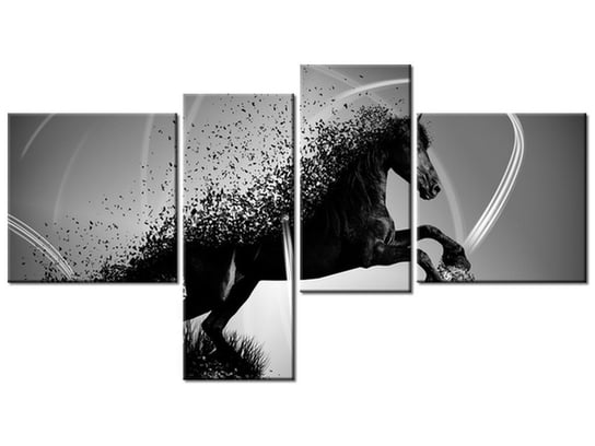 Obraz Czarno biały koń fragmentaryzacja - Jakub Banaś, 4 elementy, 100x55 cm Oobrazy