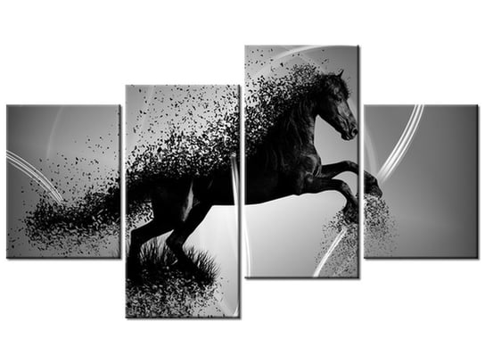 Obraz, Czarno-biały koń fragmentaryzacja - Jakub Banaś, 4 elementy, 120x70 cm Oobrazy