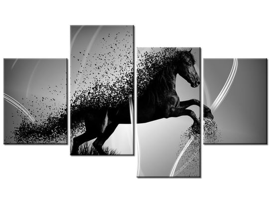 Obraz Czarno biały koń fragmentaryzacja - Jakub Banaś, 4 elementy, 120x70 cm Oobrazy