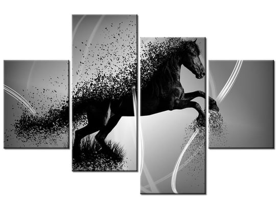 Obraz Czarno biały koń fragmentaryzacja - Jakub Banaś, 4 elementy, 120x80 cm Oobrazy