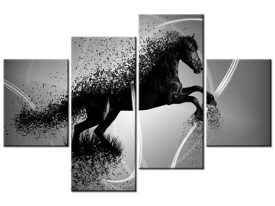 Obraz Czarno biały koń fragmentaryzacja - Jakub Banaś, 4 elementy, 120x80 cm Oobrazy
