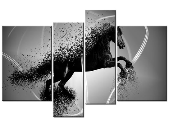 Obraz Czarno biały koń fragmentaryzacja - Jakub Banaś, 4 elementy, 130x85 cm Oobrazy