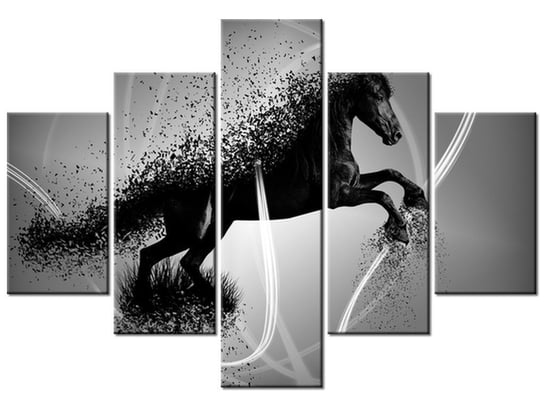Obraz Czarno biały koń fragmentaryzacja - Jakub Banaś, 5 elementów, 100x70 cm Oobrazy