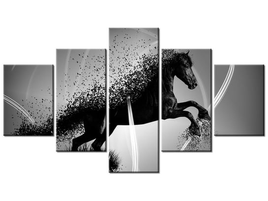Obraz Czarno biały koń fragmentaryzacja - Jakub Banaś, 5 elementów, 125x70 cm Oobrazy