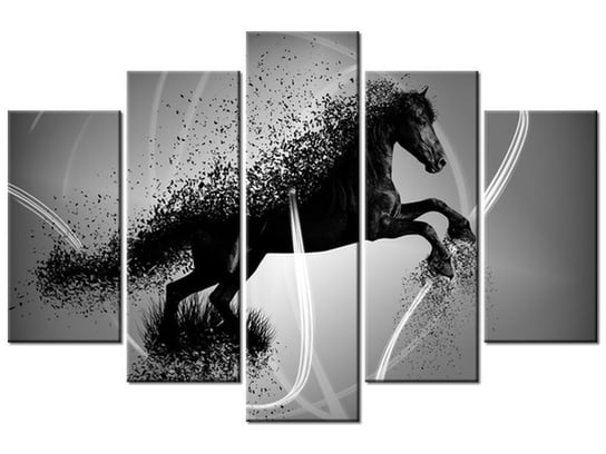 Obraz Czarno biały koń fragmentaryzacja - Jakub Banaś, 5 elementów, 150x100 cm Oobrazy