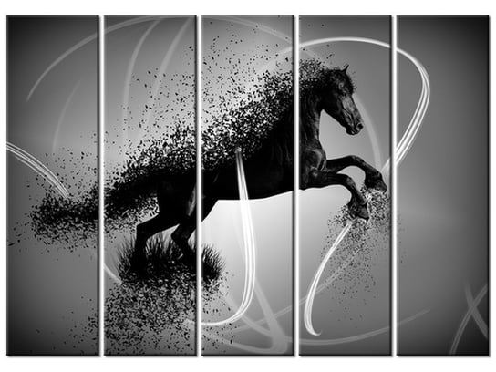 Obraz Czarno biały koń fragmentaryzacja - Jakub Banaś, 5 elementów, 225x160 cm Oobrazy