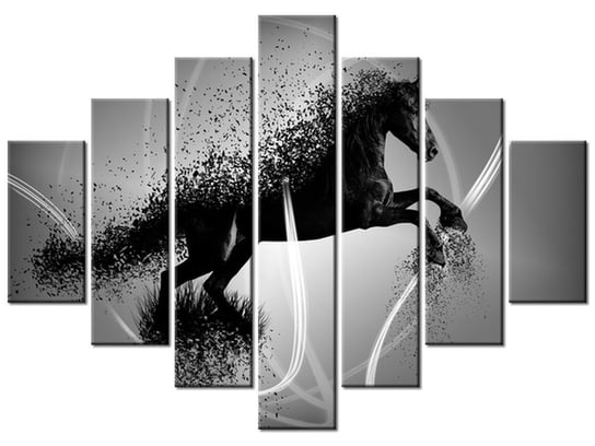 Obraz Czarno biały koń fragmentaryzacja - Jakub Banaś, 7 elementów, 210x150 cm Oobrazy