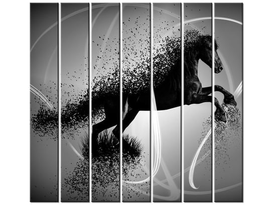 Obraz Czarno biały koń fragmentaryzacja - Jakub Banaś, 7 elementów, 210x195 cm Oobrazy