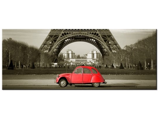 Obraz, Czerwone auto przed Wieżą Eiffla, 100x40 cm Oobrazy