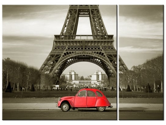 Obraz Czerwone auto przed Wieżą Eiffla, 2 elementy, 70x50 cm Oobrazy