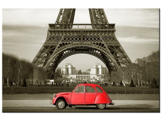 Obraz Czerwone auto przed Wieżą Eiffla, 30x20 cm Oobrazy