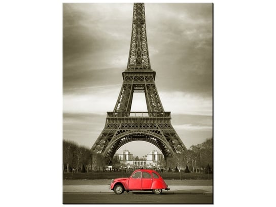 Obraz Czerwone auto przed Wieżą Eiffla, 30x40 cm Oobrazy