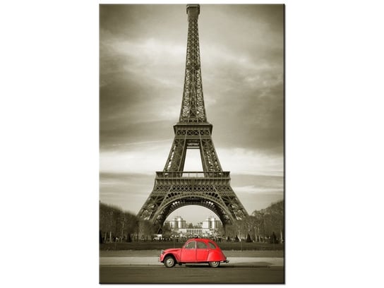 Obraz Czerwone auto przed Wieżą Eiffla, 40x60 cm Oobrazy