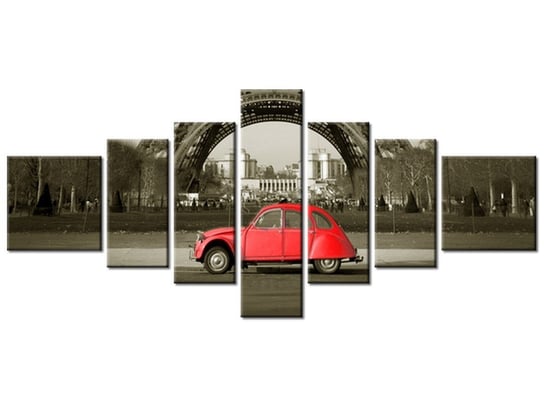 Obraz Czerwone auto przed Wieżą Eiffla, 7 elementów, 160x70 cm Oobrazy