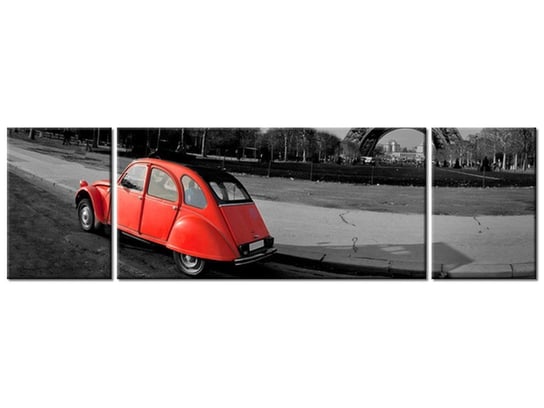 Obraz Czerwone auto przy Wieży Eiffla, 3 elementy, 170x50 cm Oobrazy