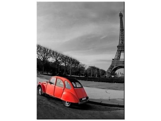 Obraz Czerwone auto przy Wieży Eiffla, 30x40 cm Oobrazy