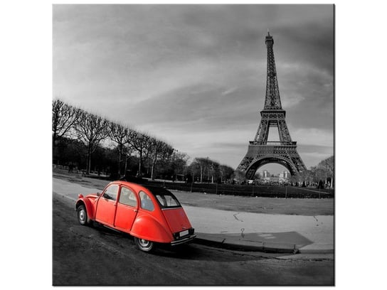 Obraz Czerwone auto przy Wieży Eiffla, 50x50 cm Oobrazy