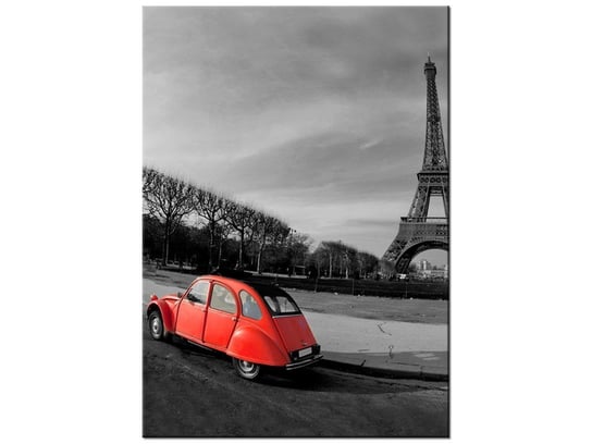 Obraz, Czerwone auto przy Wieży Eiffla, 50x70 cm Oobrazy