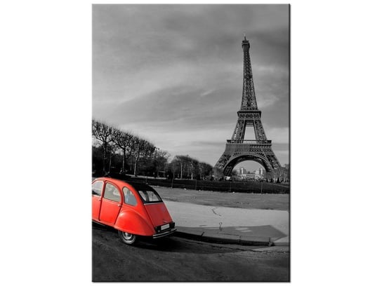 Obraz Czerwone auto przy Wieży Eiffla, 50x70 cm Oobrazy